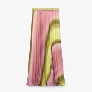 Zara Pink and Green A-Line Skirt